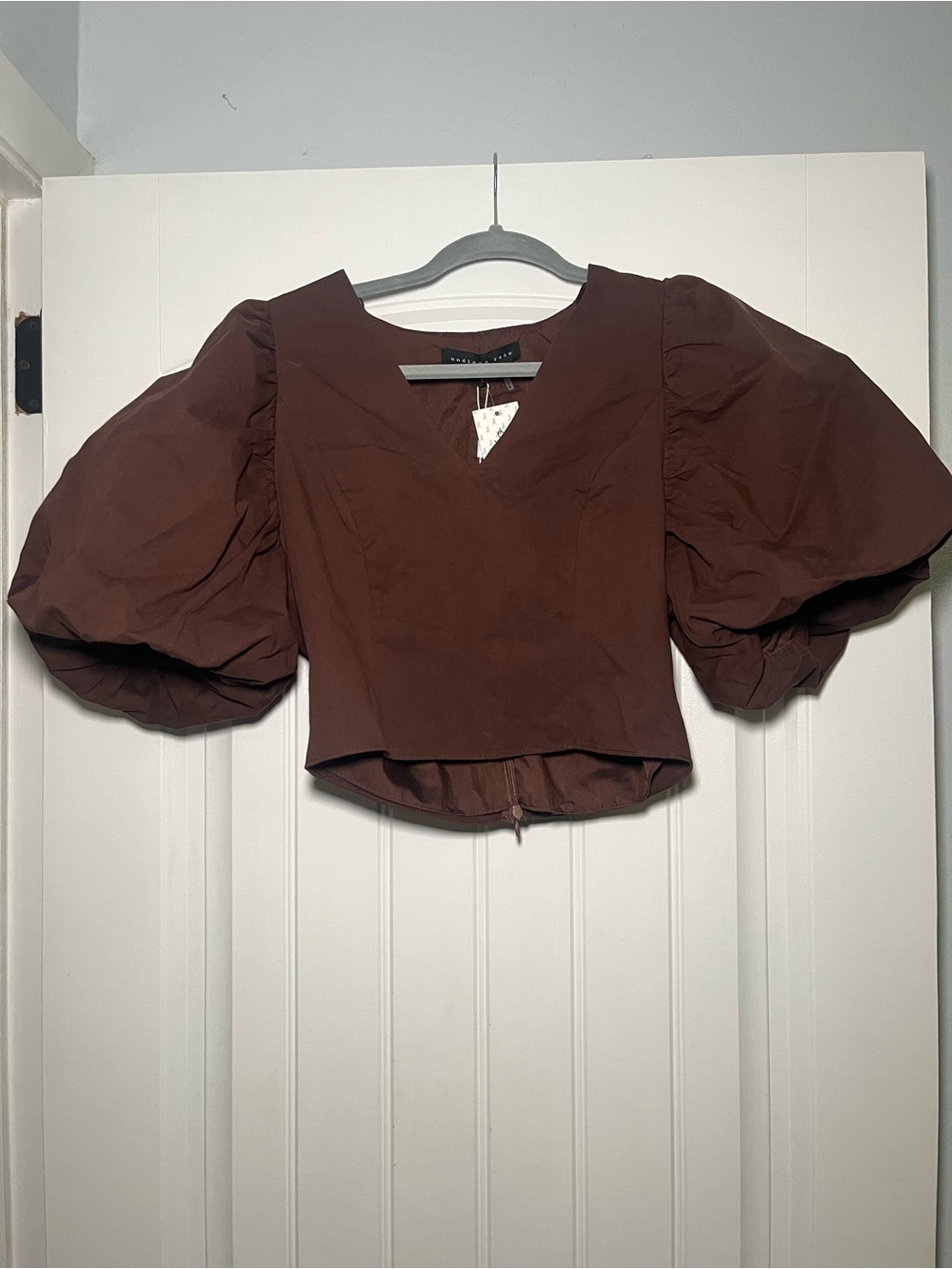 Endless Rose Chocolate Puff-Sleeve Crop Top